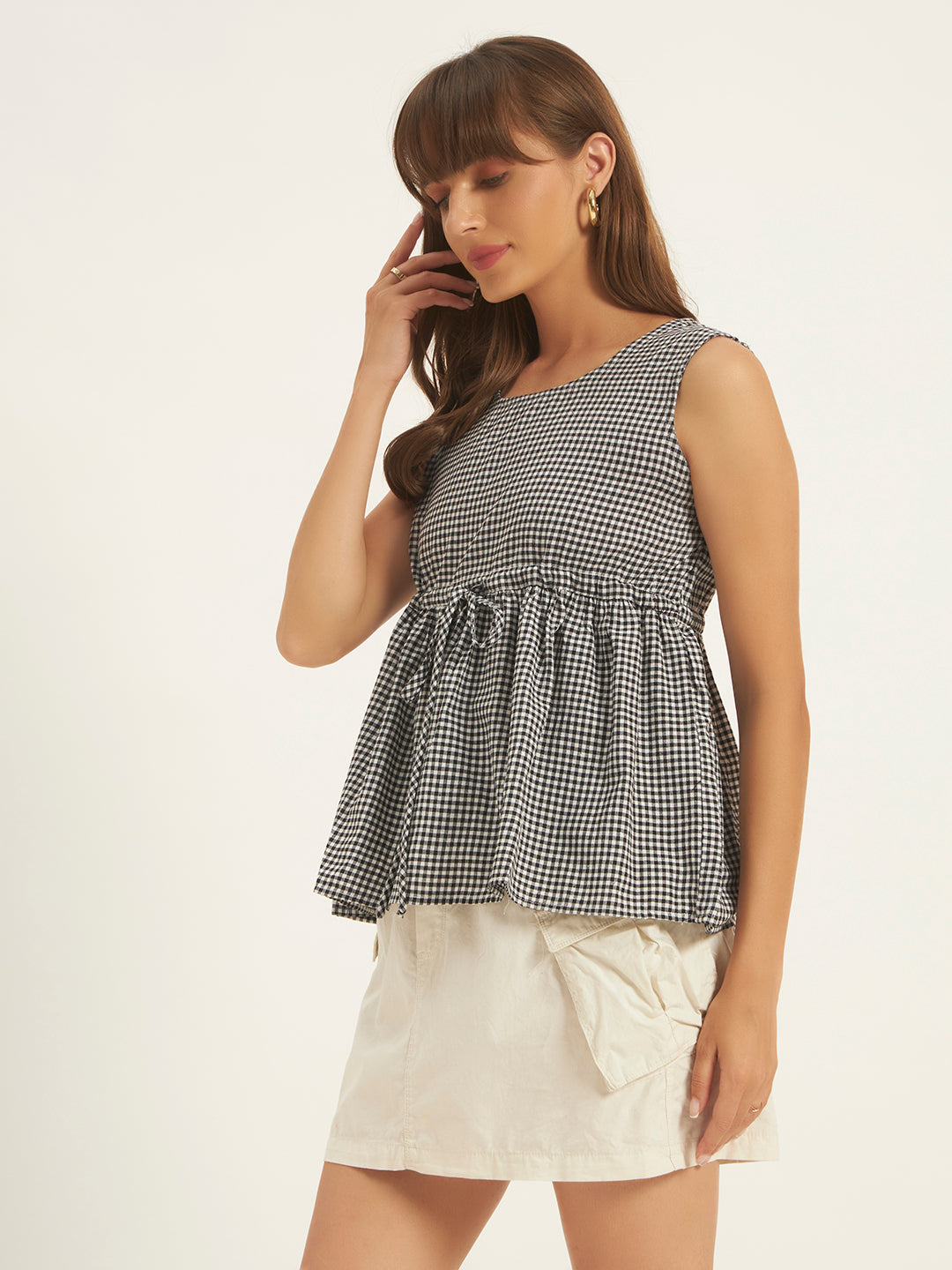 Women Checks Black Printed Top