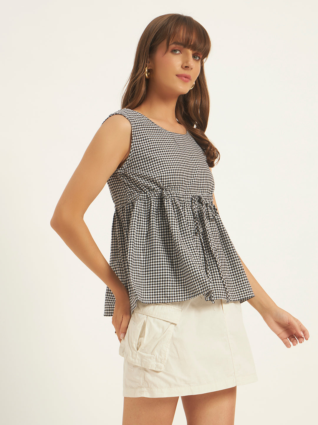 Women Checks Black Printed Top