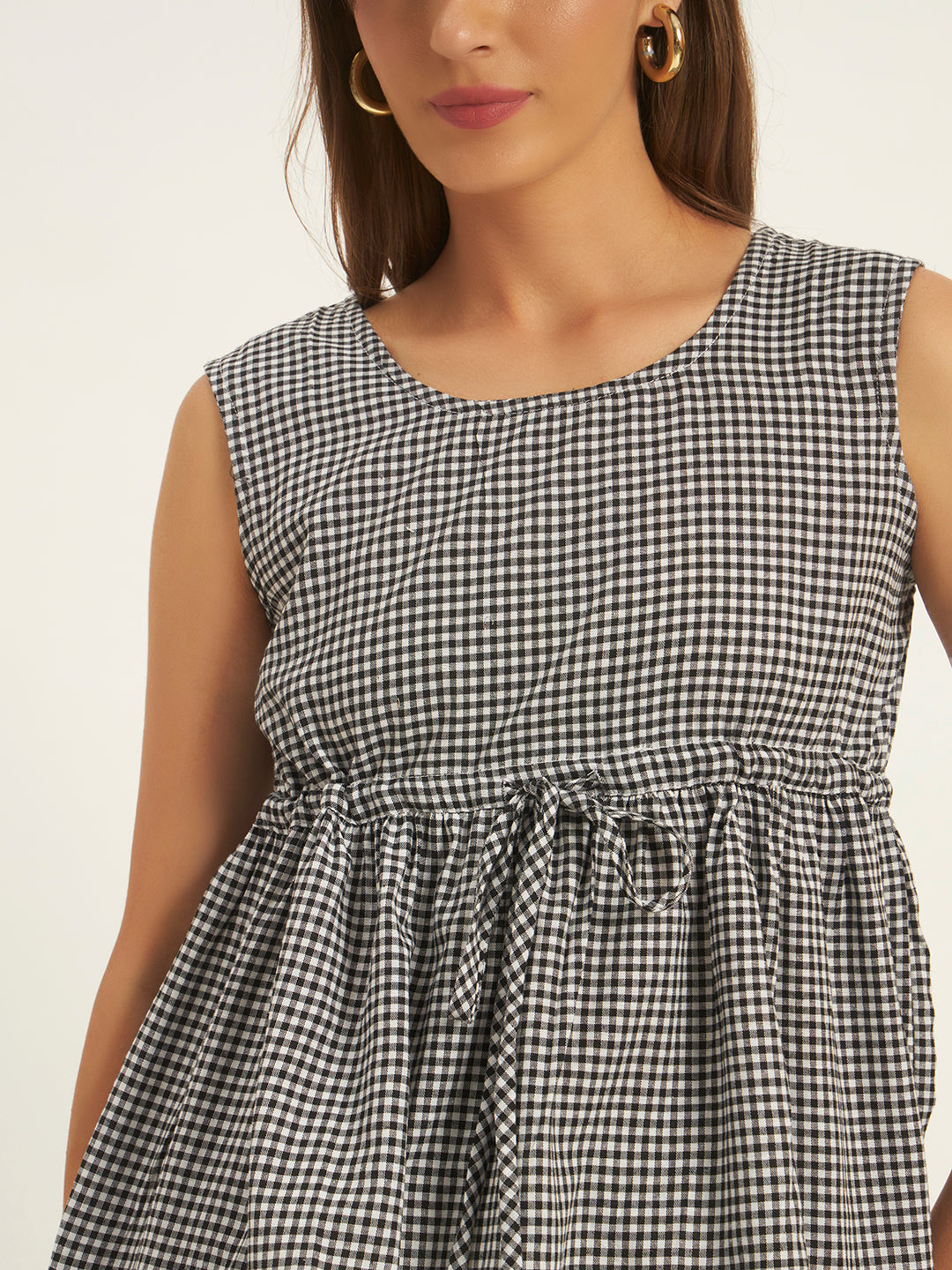 Women Checks Black Printed Top