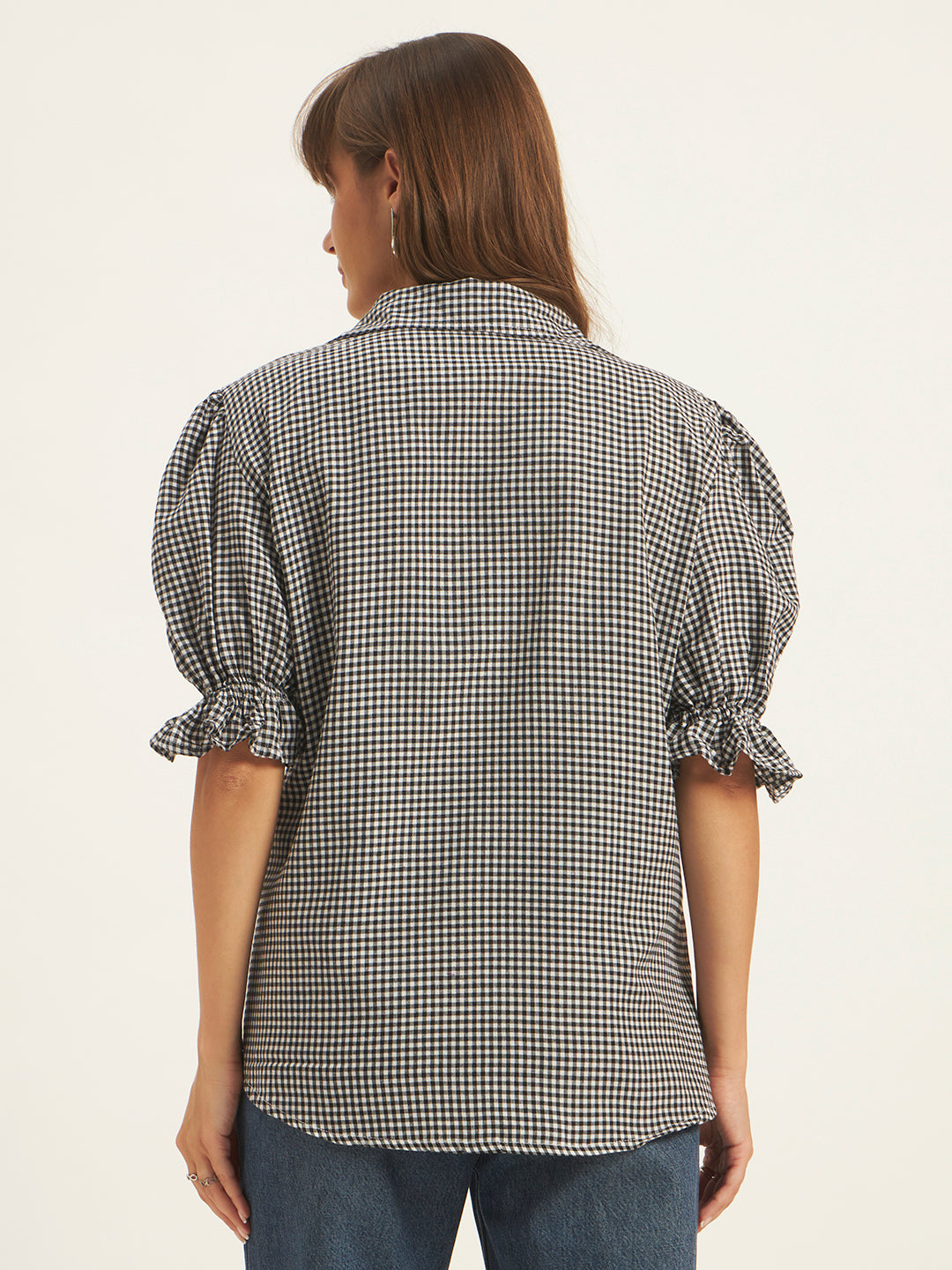 Women Checks Black Printed Top