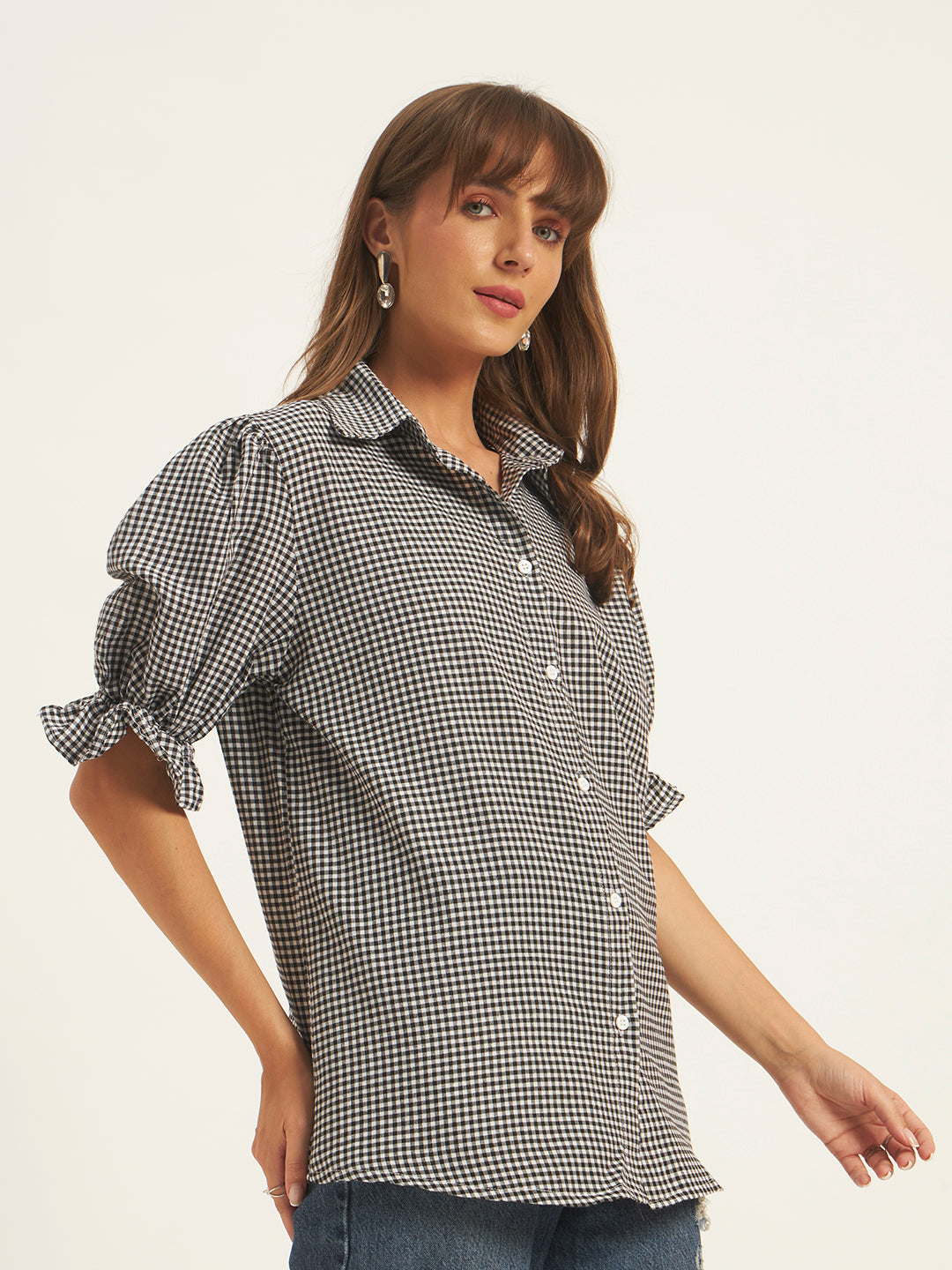 Women Checks Black Printed Top