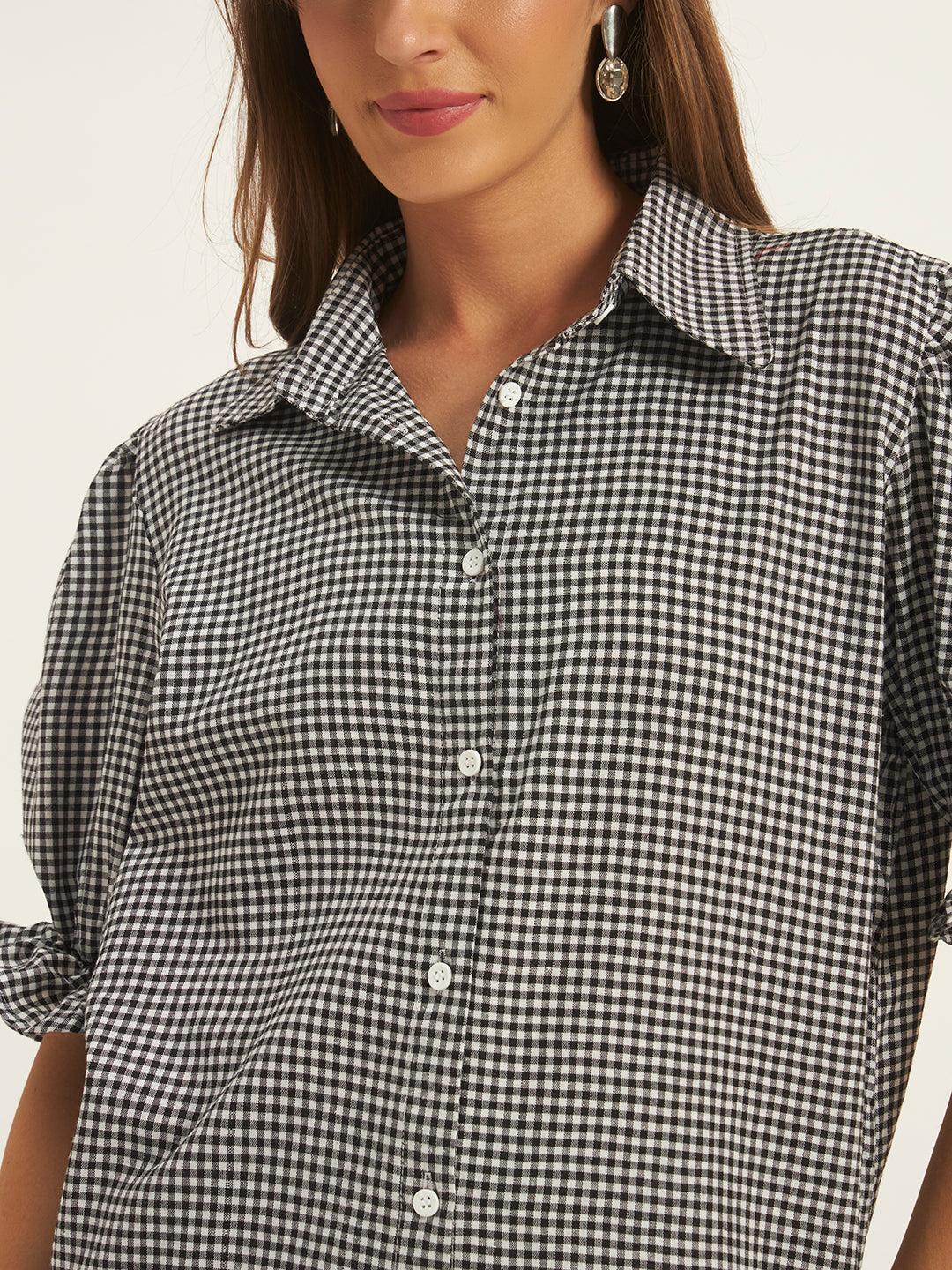 Women Checks Black Printed Top