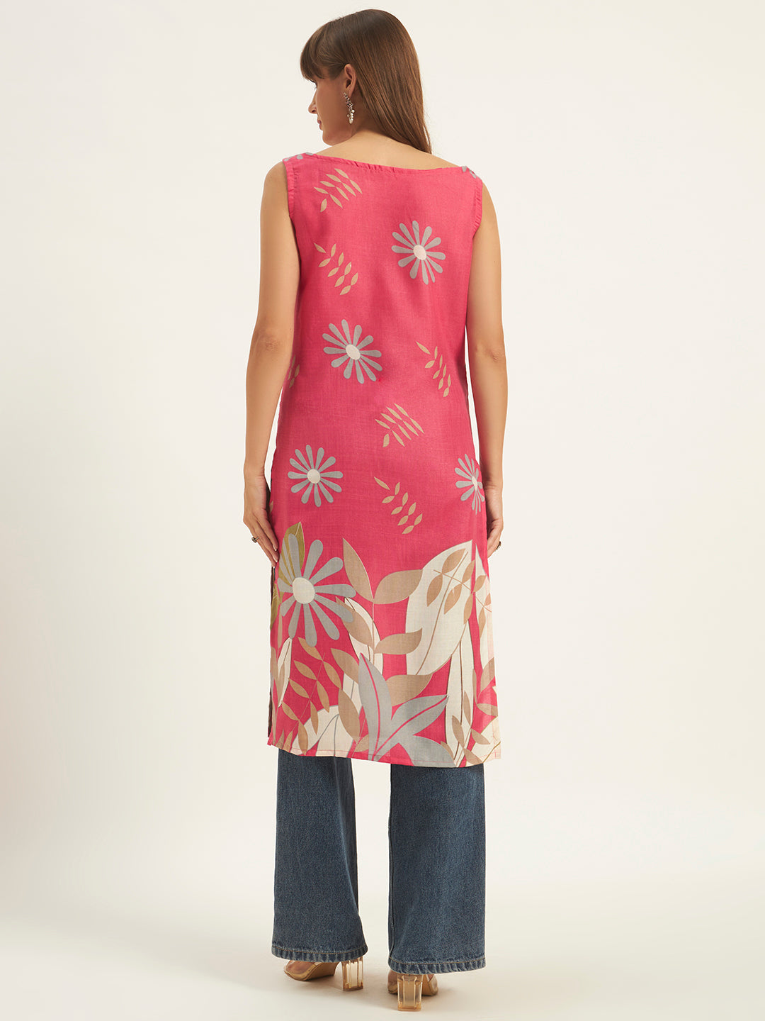 Women Floral Printed Straight Boat neck Kurta