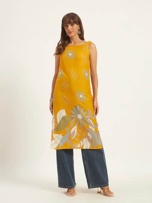 Women Floral Printed Straight Boat neck Kurta