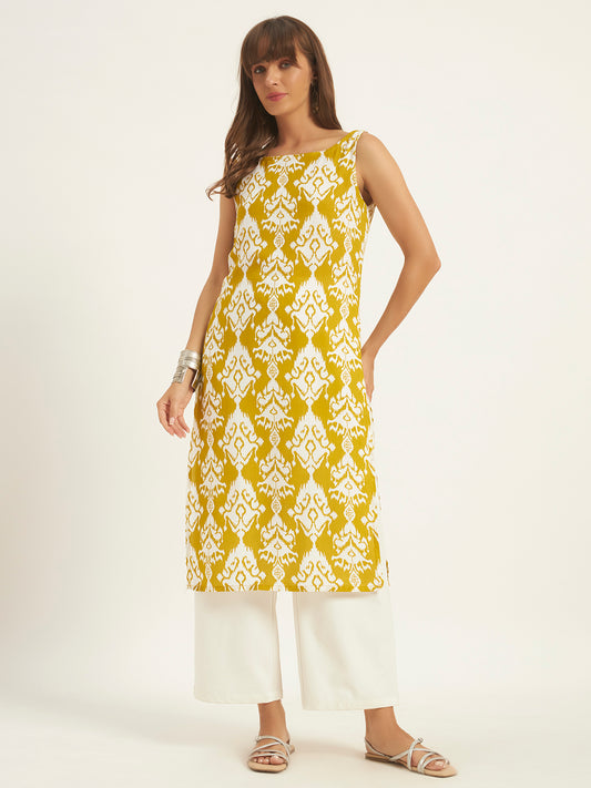 Women Floral Printed Straight Boat neck Kurta