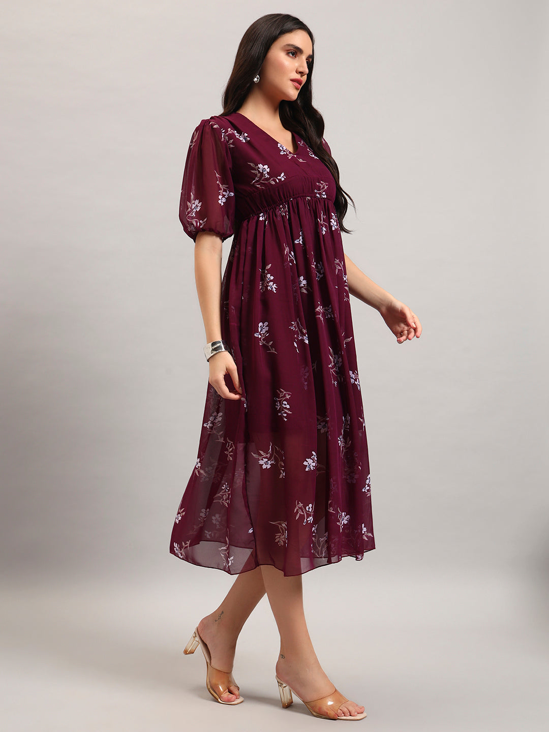 Women Wine Fit & Flared Dress