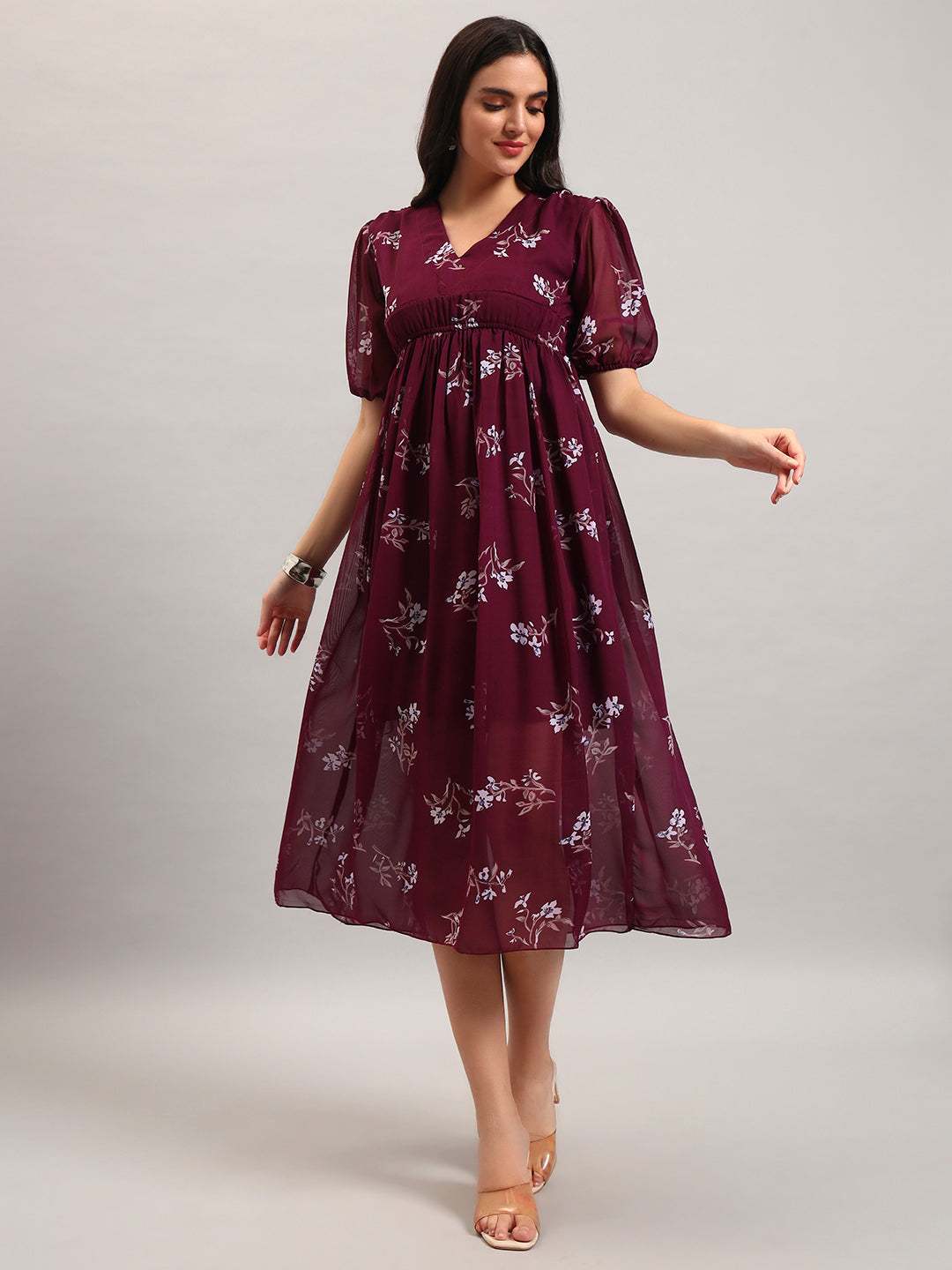 Women Wine Fit & Flared Dress