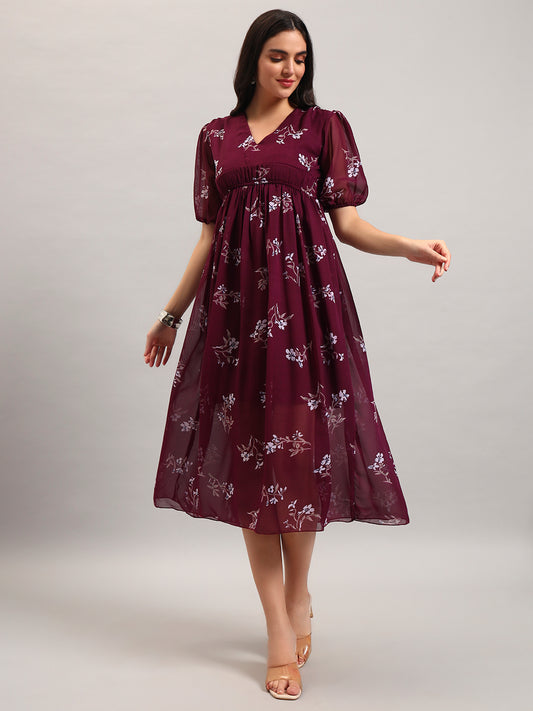 Women Wine Fit & Flared Dress