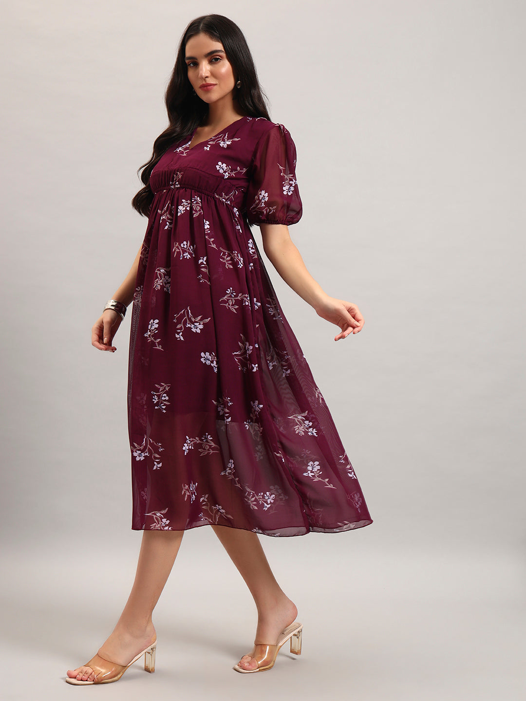 Women Wine Fit & Flared Dress