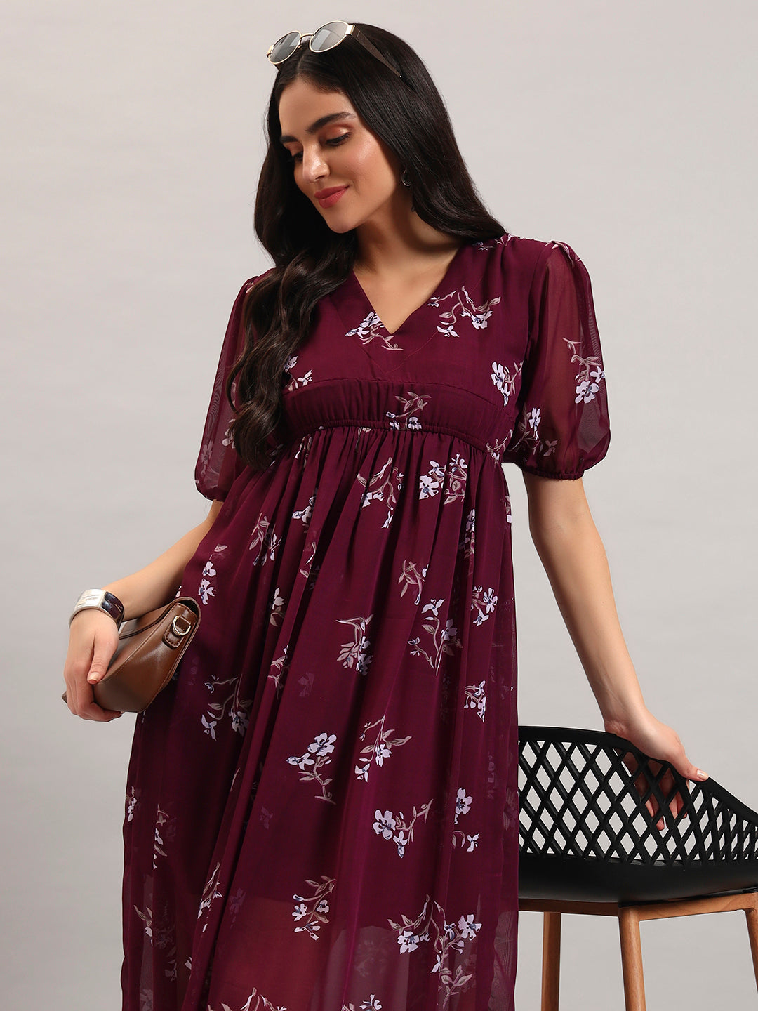 Women Wine Fit & Flared Dress