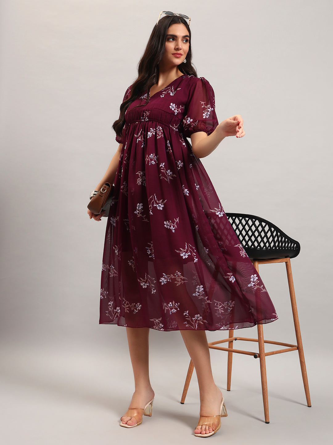 Women Wine Fit & Flared Dress