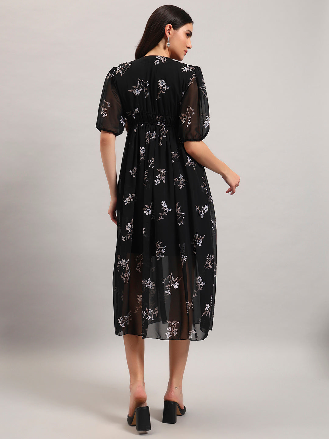 Women Black Georgette Fit &amp; Flared&nbsp; Dress