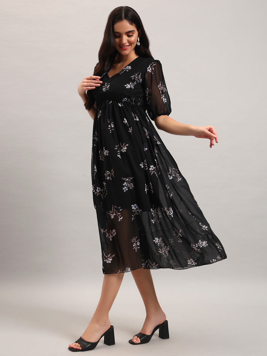 Women Black Georgette Fit &amp; Flared&nbsp; Dress