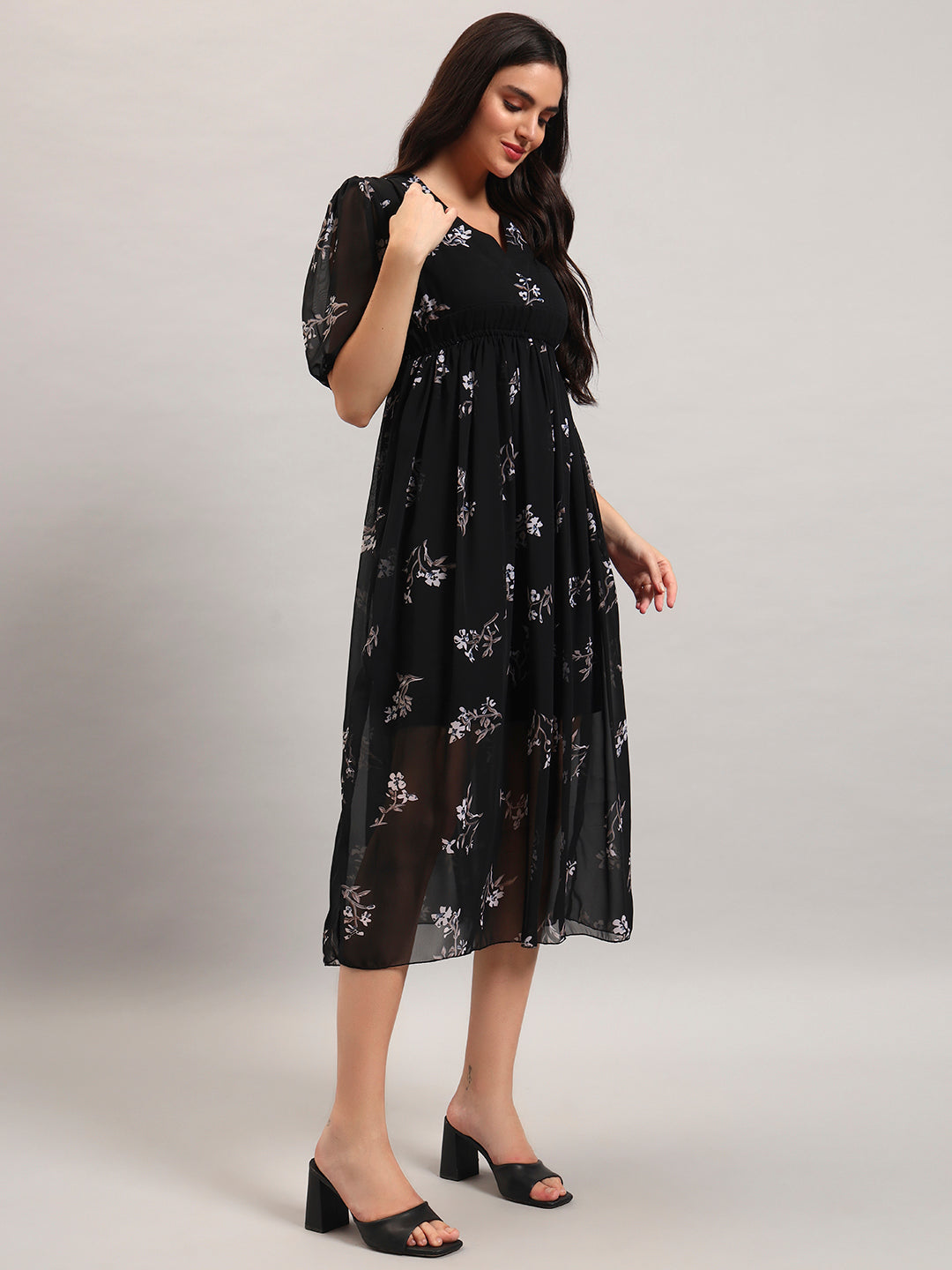 Women Black Georgette Fit &amp; Flared&nbsp; Dress