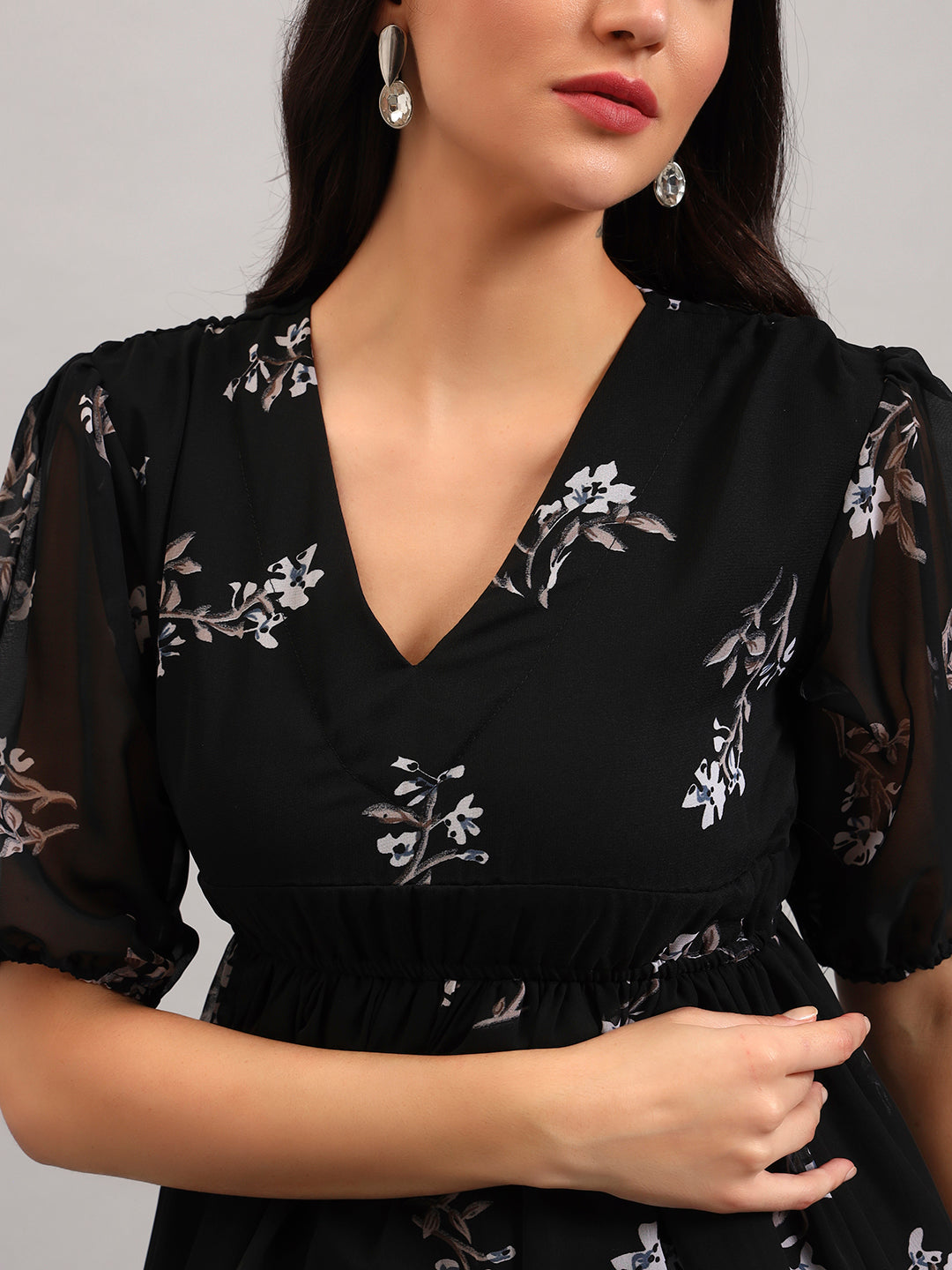 Women Black Georgette Fit &amp; Flared&nbsp; Dress