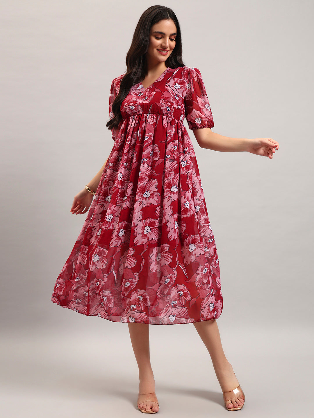 Women Maroon Fit & Flared Dress