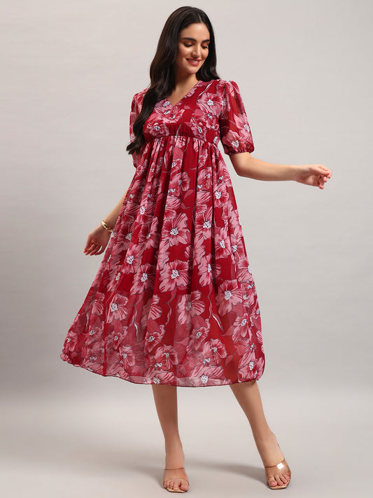 Women Maroon Fit & Flared Dress
