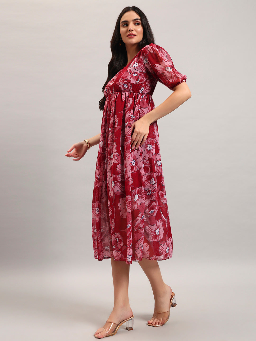 Women Maroon Fit & Flared Dress