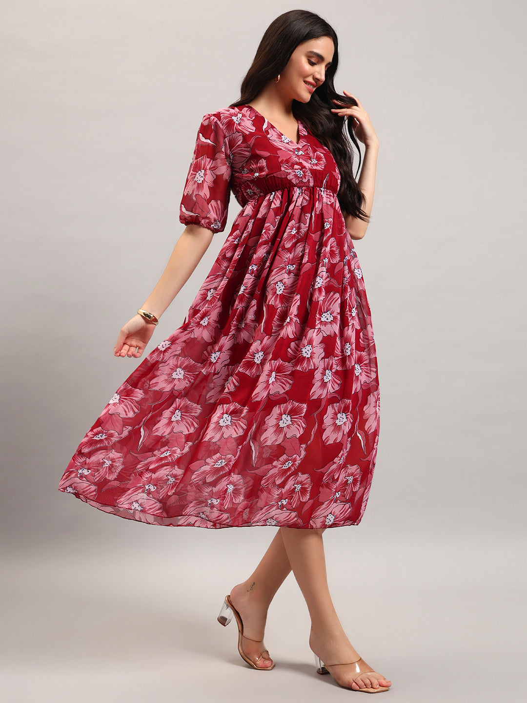 Women Maroon Fit & Flared Dress