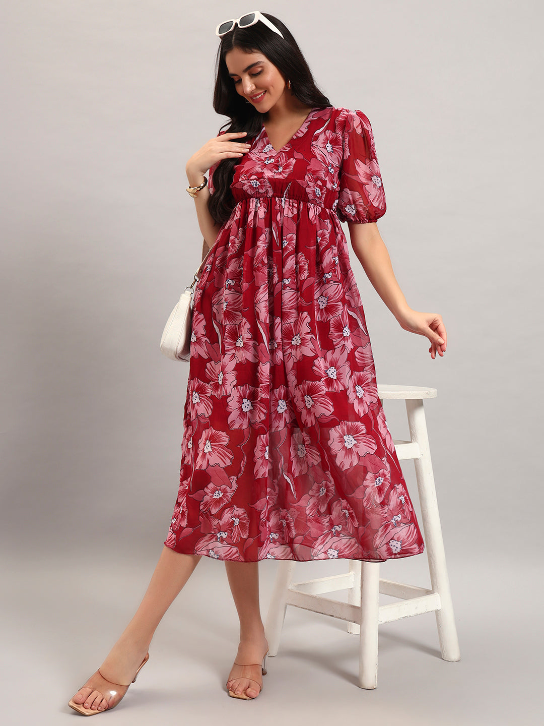 Women Maroon Fit & Flared Dress