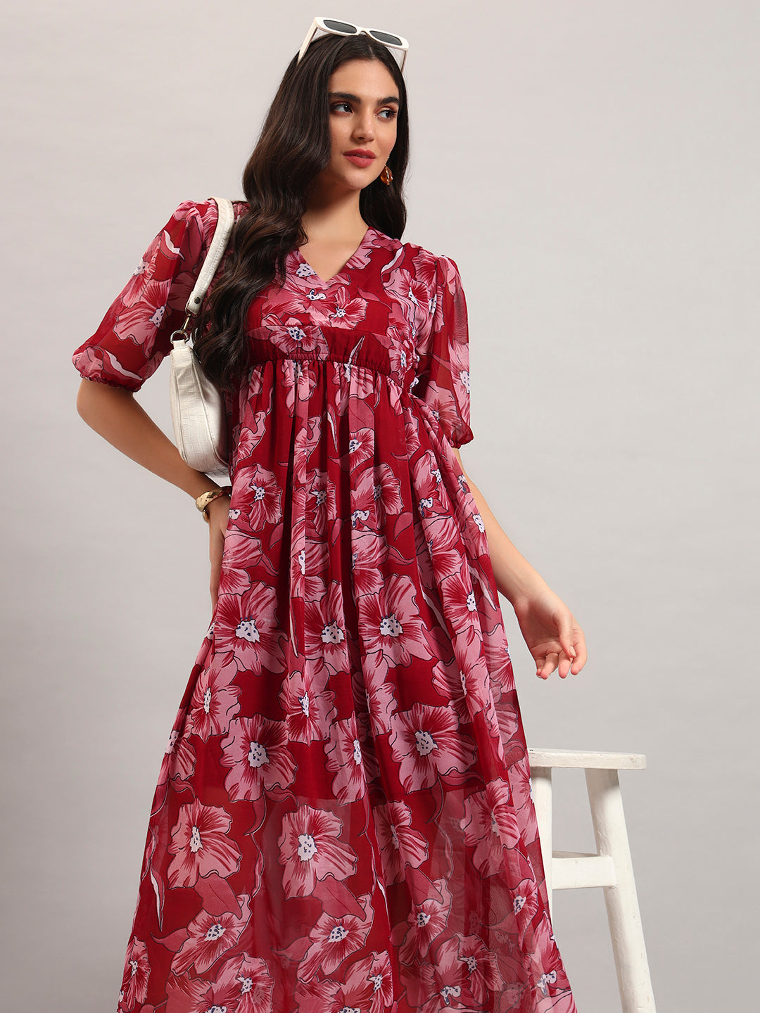 Women Maroon Fit & Flared Dress