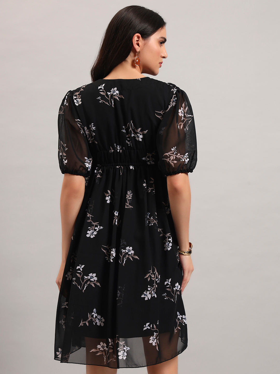 Women Black Printed Flared Dress