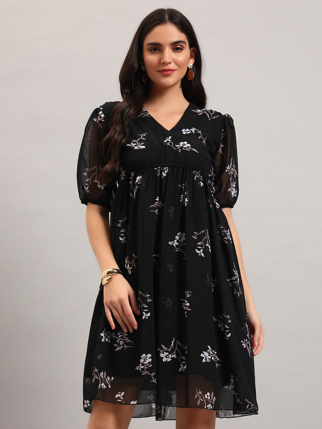 Women Black Printed Flared Dress