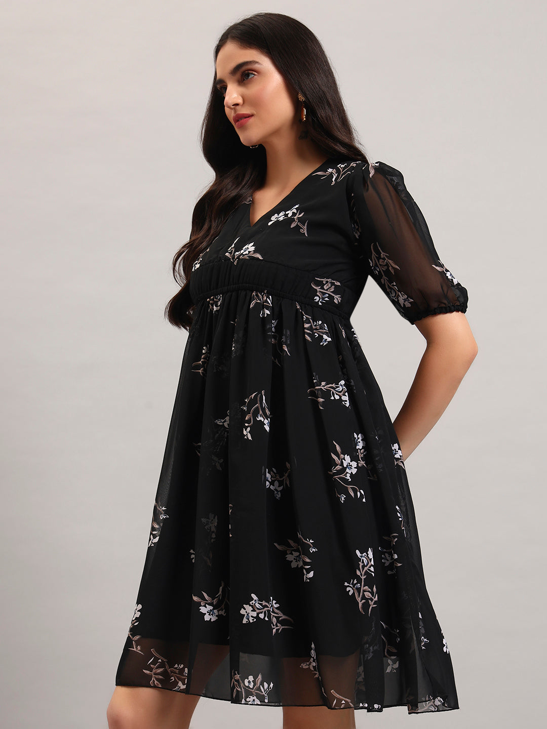 Women Black Printed Flared Dress