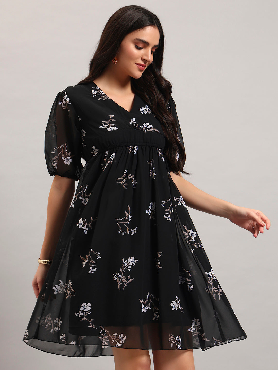 Women Black Printed Flared Dress