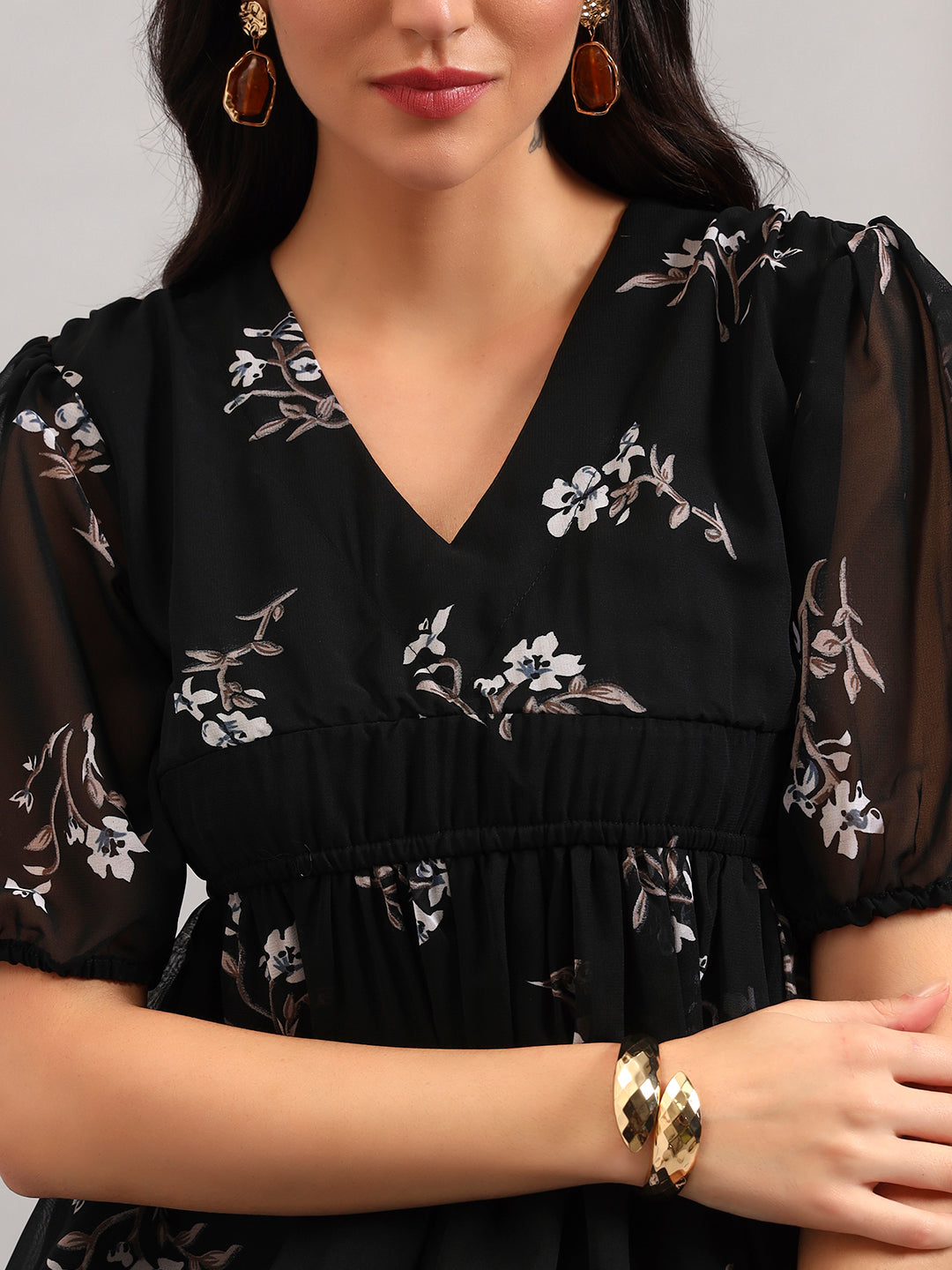 Women Black Printed Flared Dress