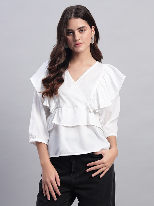 Women V-neck Frill Peplum Top
