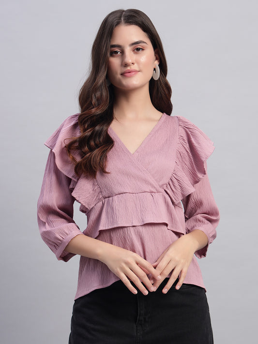Women V-neck Frill Peplum Top