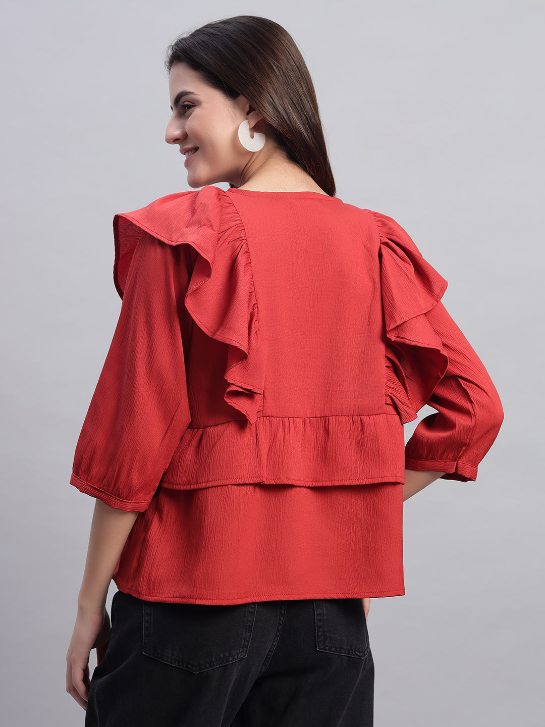Women V-neck Frill Peplum Top