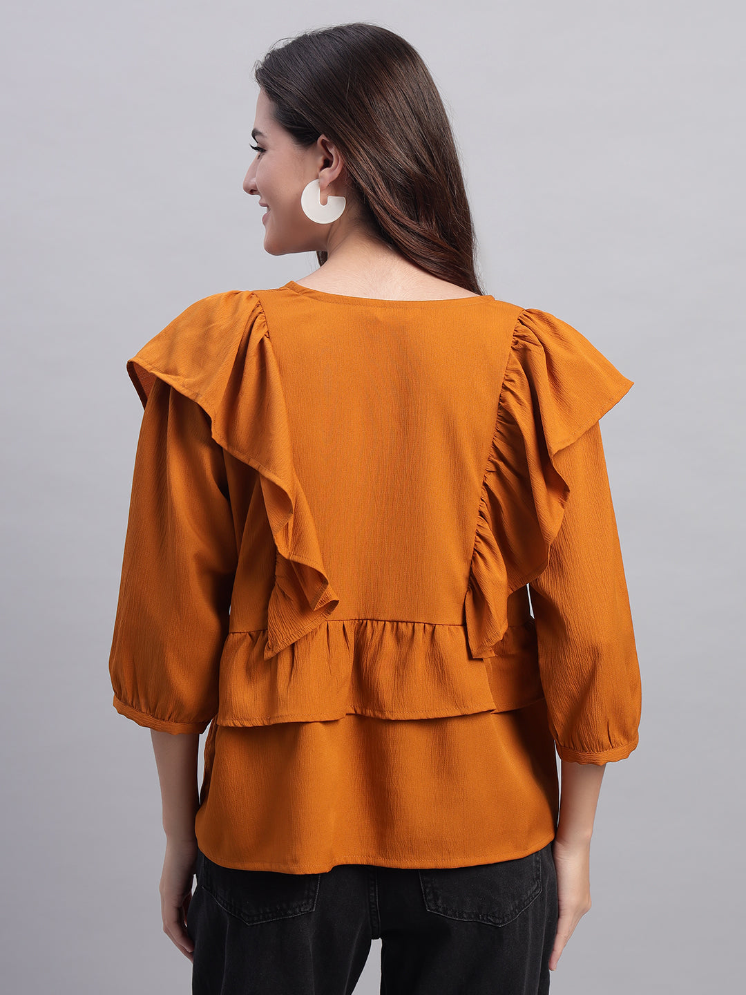 Women V-neck Frill Peplum Top