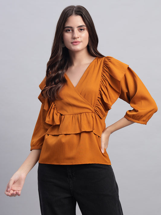 Women V-neck Frill Peplum Top