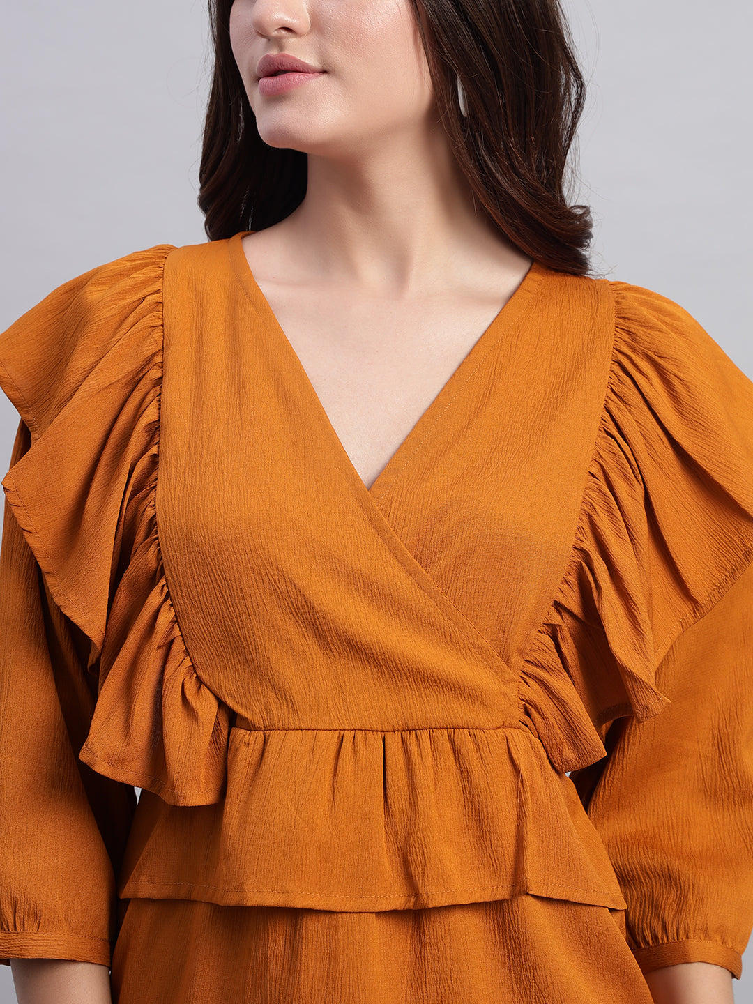 Women V-neck Frill Peplum Top
