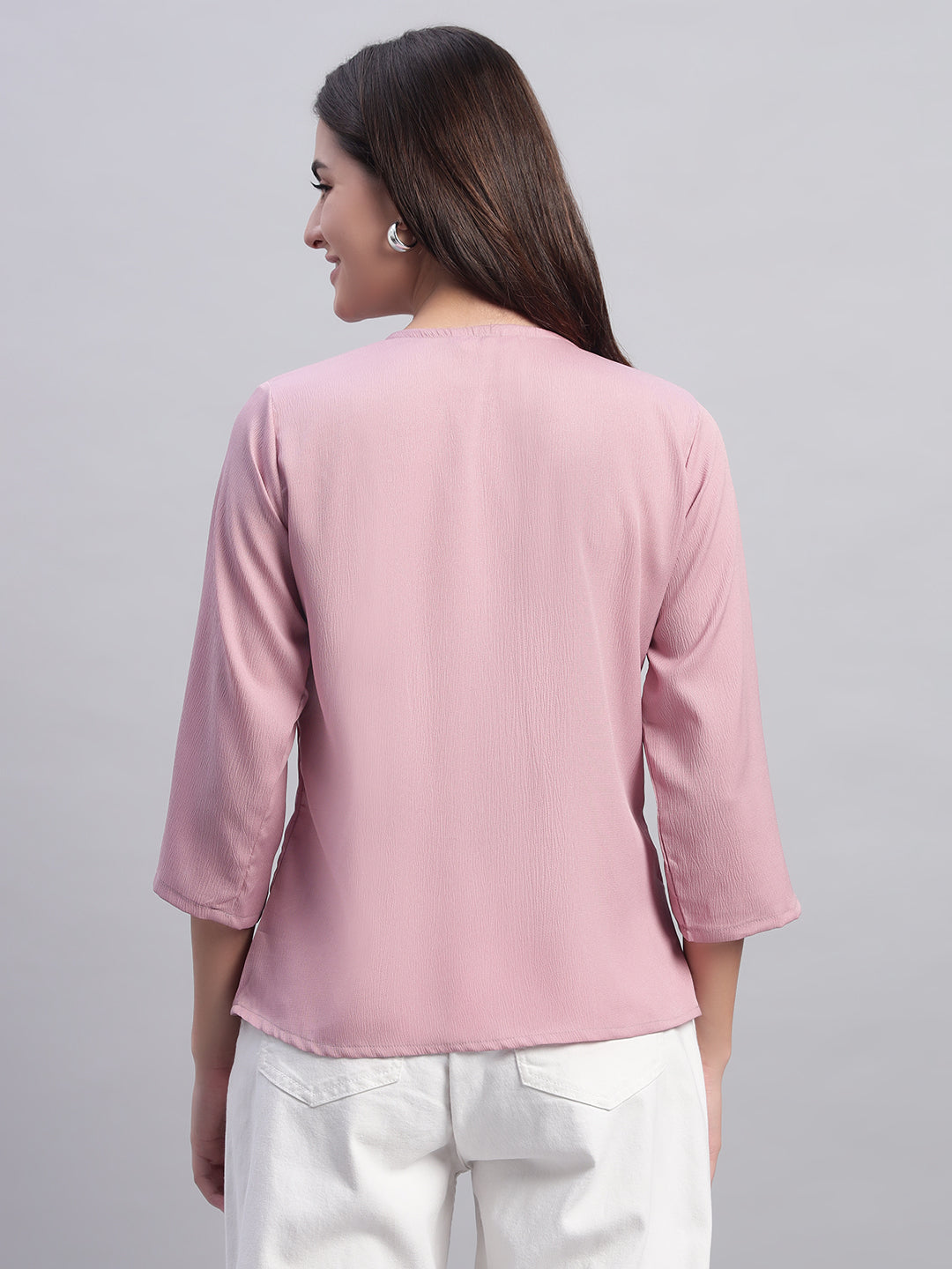 Women Pink V-neck Straight Wrap Top
