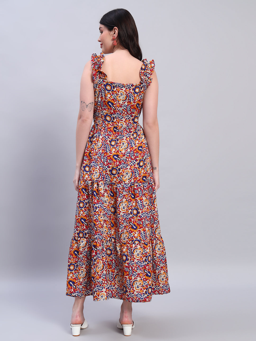 Women Floral Maroon Flared Dress