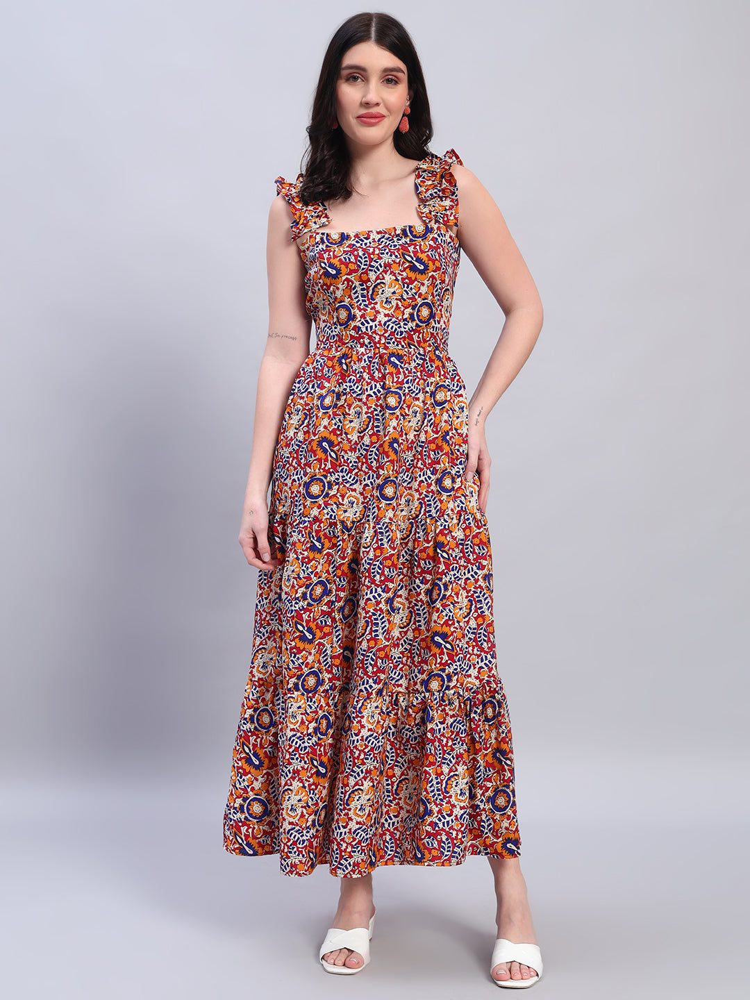 Women Floral Maroon Flared Dress