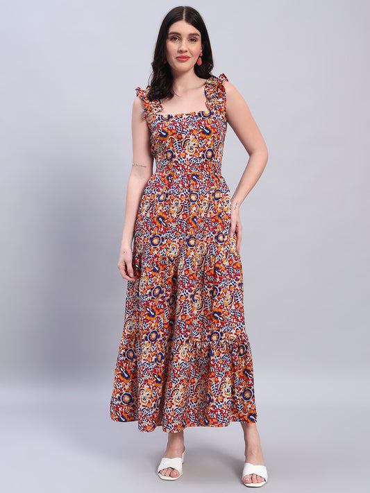 Women Floral Maroon Flared Dress