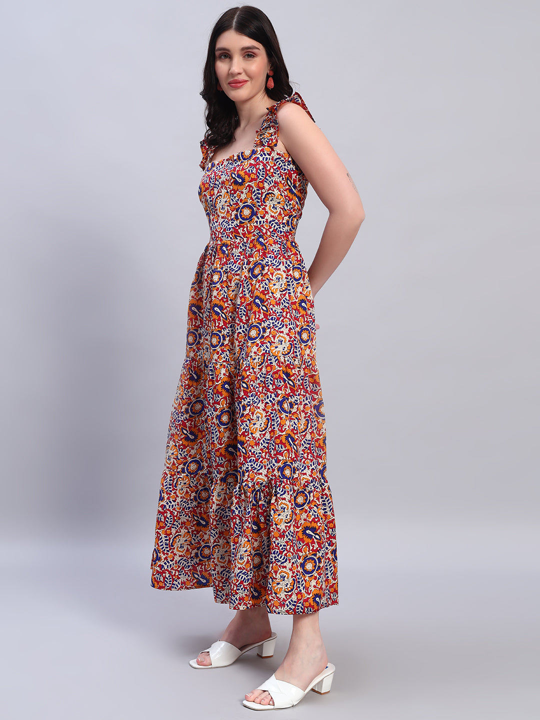 Women Floral Maroon Flared Dress