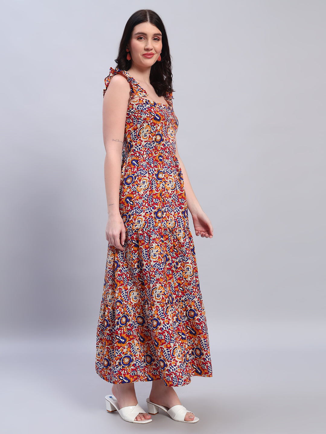 Women Floral Maroon Flared Dress