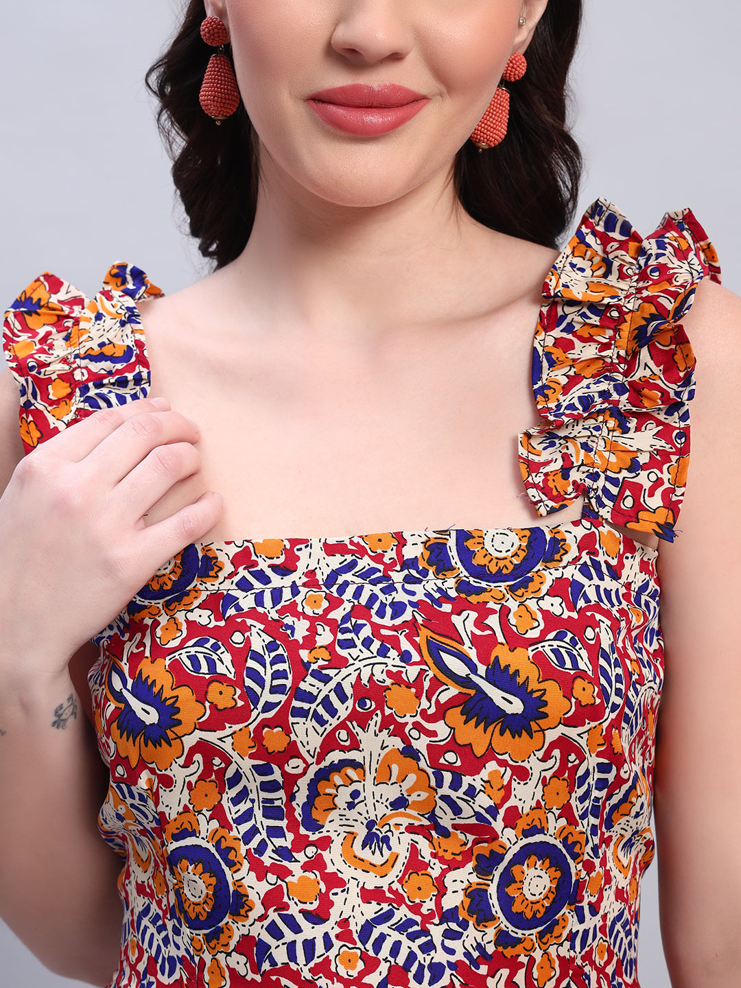 Women Floral Maroon Flared Dress