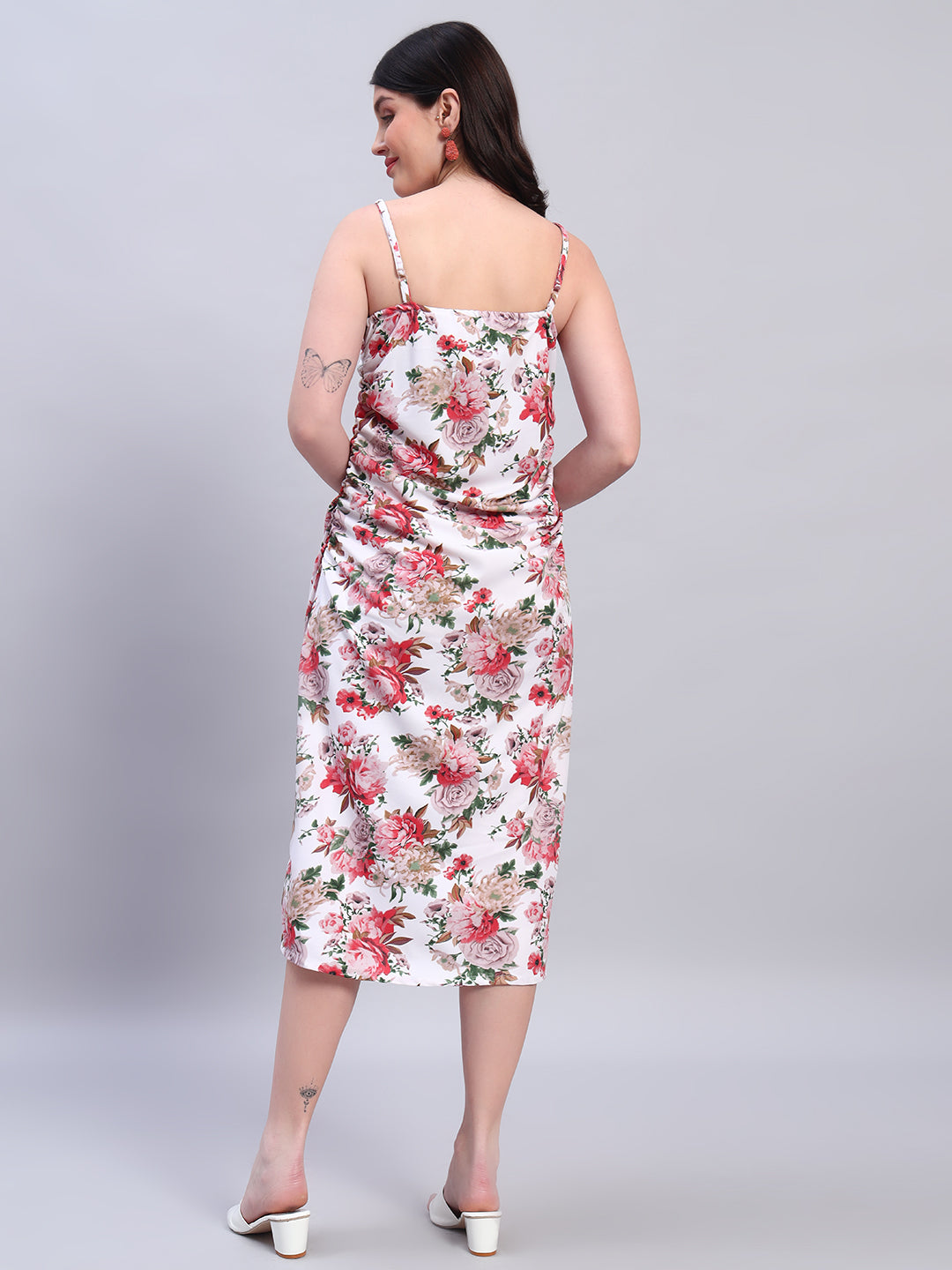 Women Floral Printed Pink & White Dress