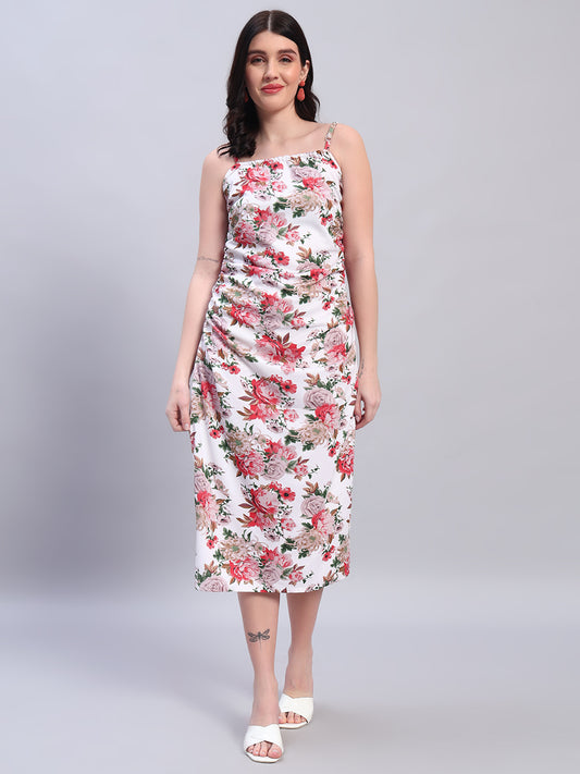 Women Floral Printed Pink & White Dress