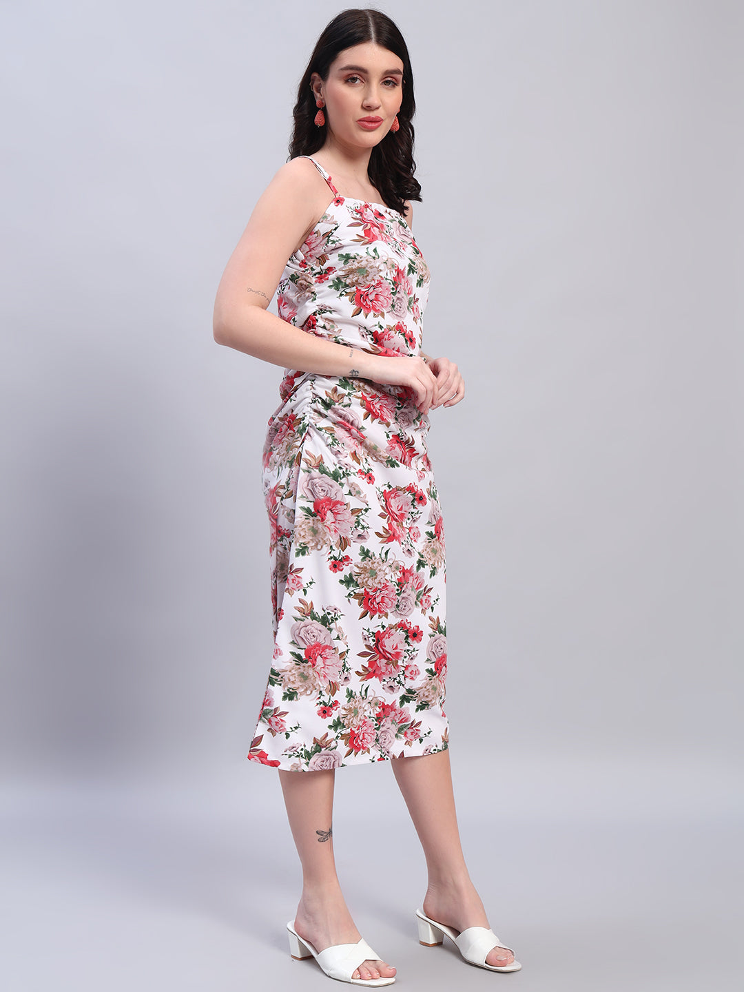 Women Floral Printed Pink & White Dress