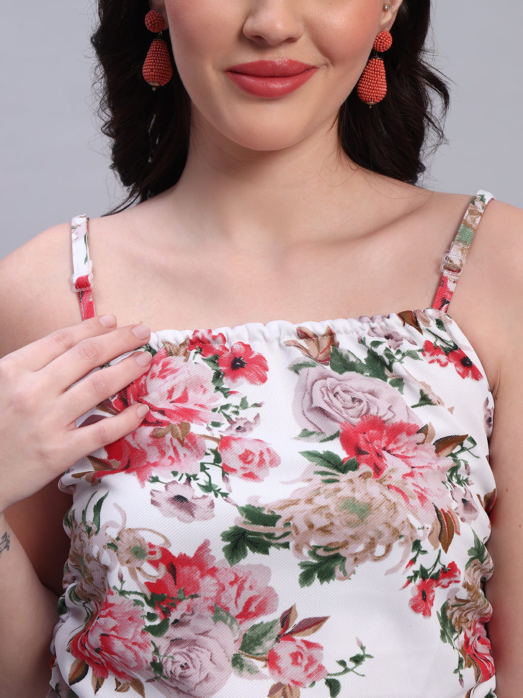 Women Floral Printed Pink & White Dress