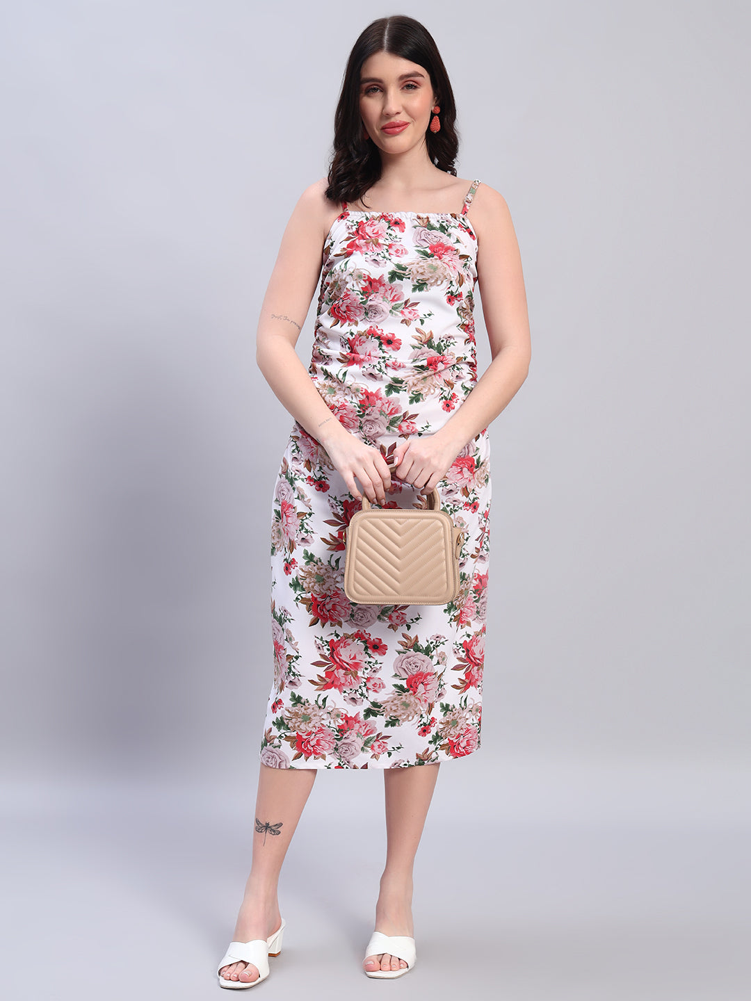 Women Floral Printed Pink & White Dress