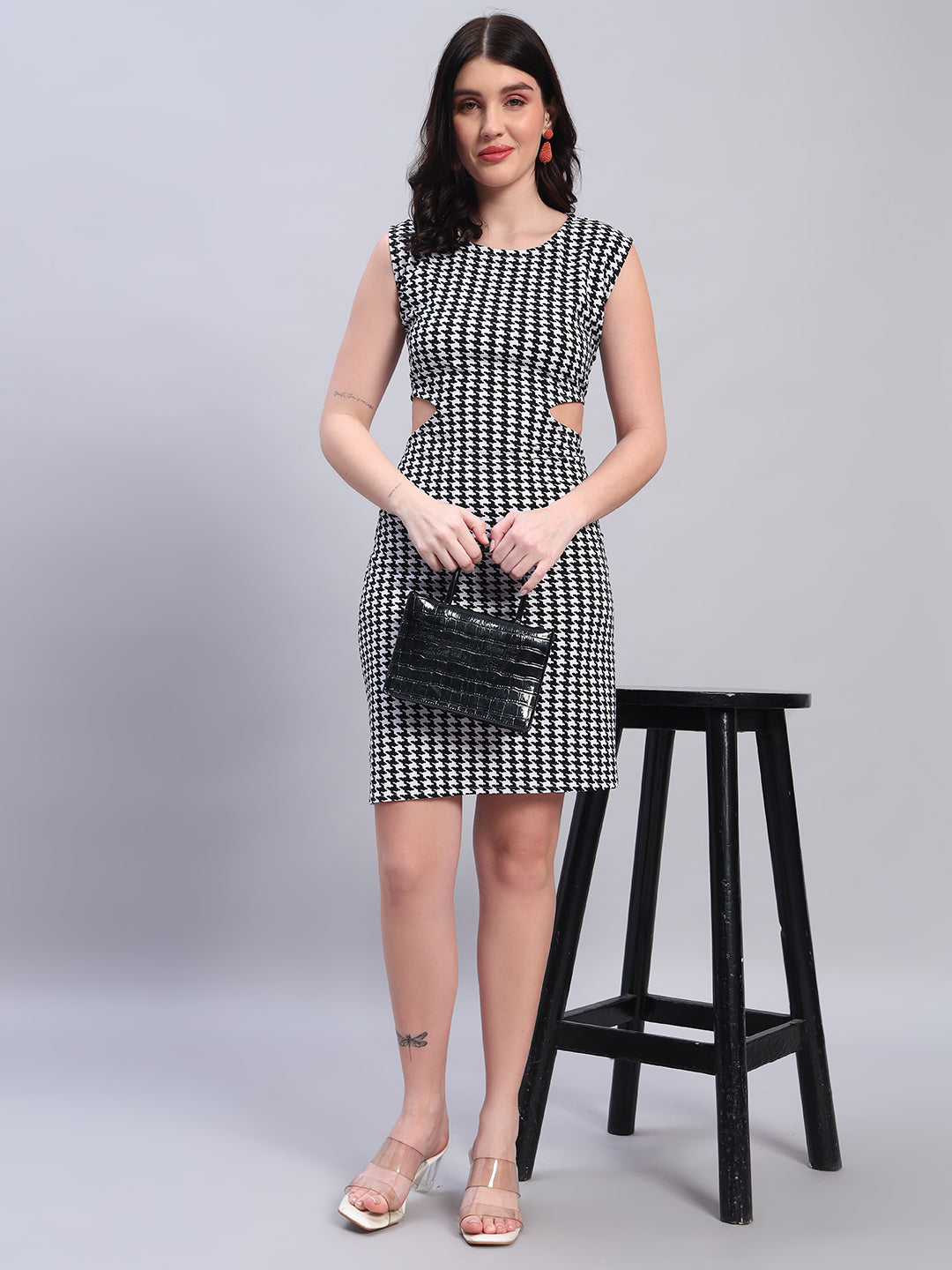 Women Striped Black fited Dress