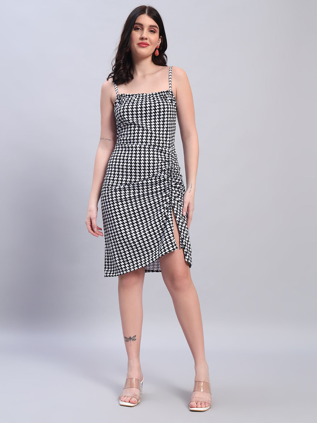Women Striped Black & White  Bodycon Dress